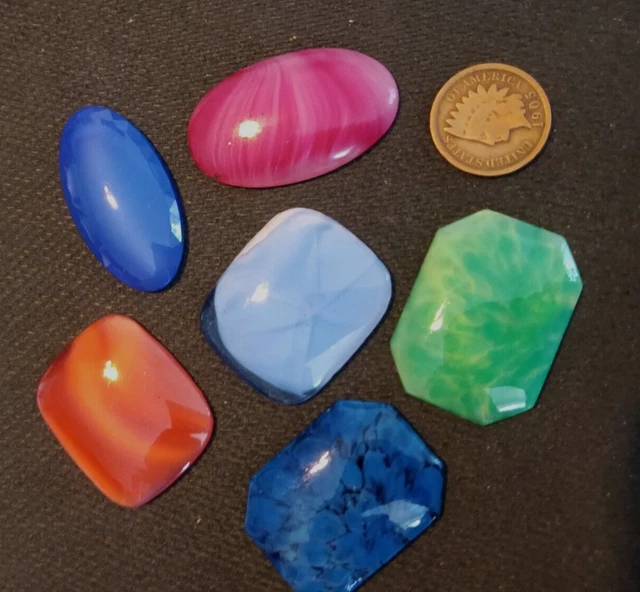 Lot of 6   Vintage Czech  Art  DECO  Glass   Jewelry pieces   CABOCHONS