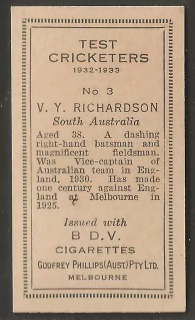 Phillips Overseas-Test Cricket 1932 (Bdv Back)-#03- South Aus. - Richardson 2