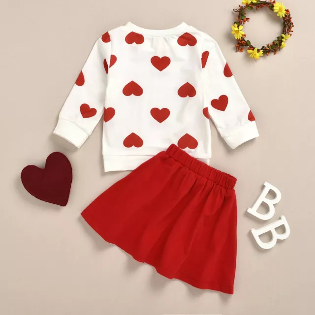 Toddler Kids Baby Girls Valentine's Day Heart Pullover Tops Skirts Outfits Set
