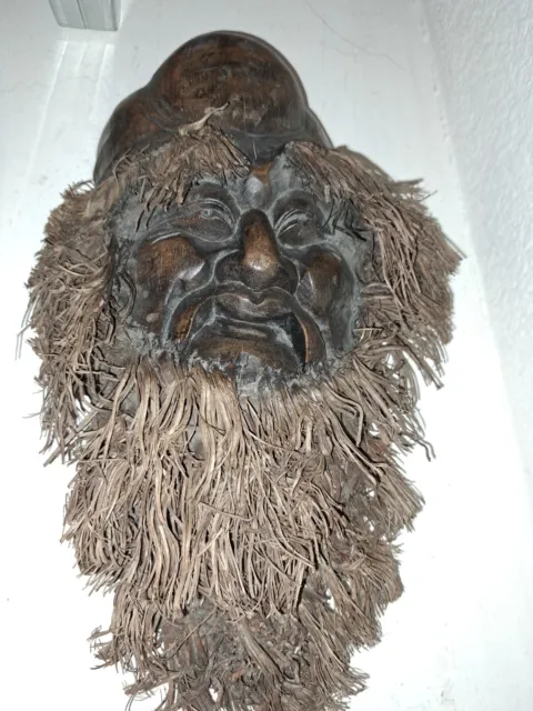 Vintage Asian Hand Carved Wood Bamboo Root Wall Art Sculpture Beard Face  14 X 9