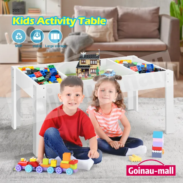 Kids Activity Table Lego Building Blocks Panel Play Center Toy Storage Desk