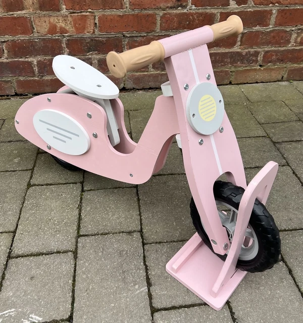 LITTLE TOWN PINK White Wooden Balance Bike Ride On with Stand
