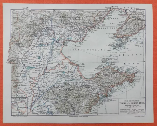 TSCHI-LI SCHAN-TUNG China Deutsche Kolonien LANDKARTE  1904