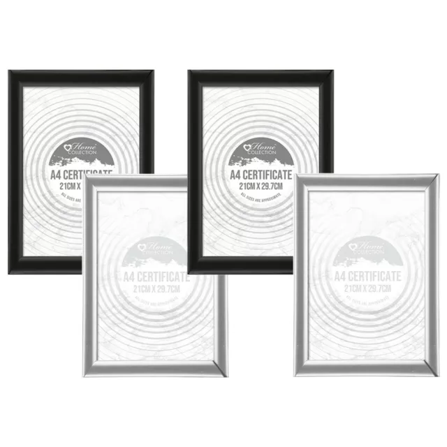 4 Pcs A4 Certificate Photo Picture Frames Wall Mountable Black Silver Frame Set