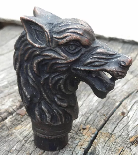 Antique Black Solid Wolf Dragon Head Walking Stick Vintage Wooden Cane Handle
