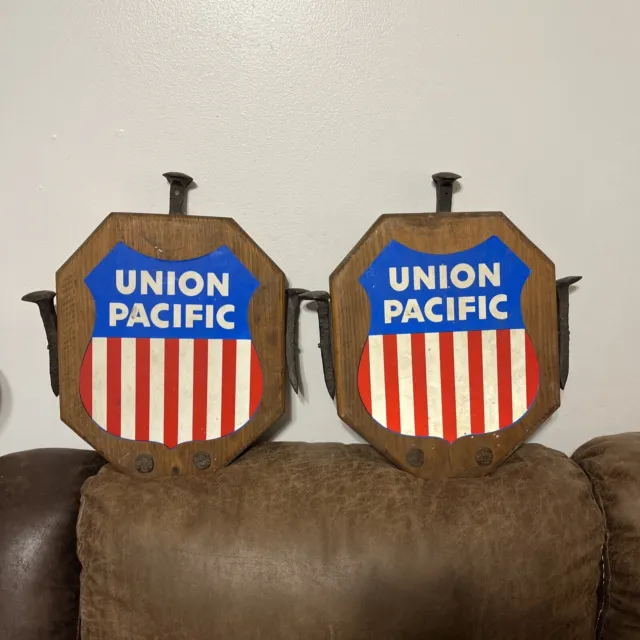 VINTAGE HANDCRAFTED WOODEN UNION PACIFIC Railroad Sign Plaque Wall Art ...