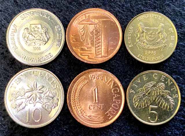 Singapore 3 Coins Set 1, 5, 10 Cents UNC World Coins
