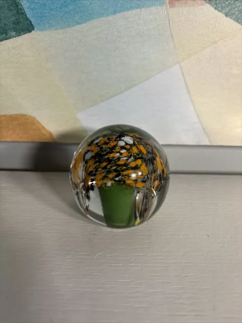 Orange/Black/White/Green Vintage Glass Paperweight-See Pictures