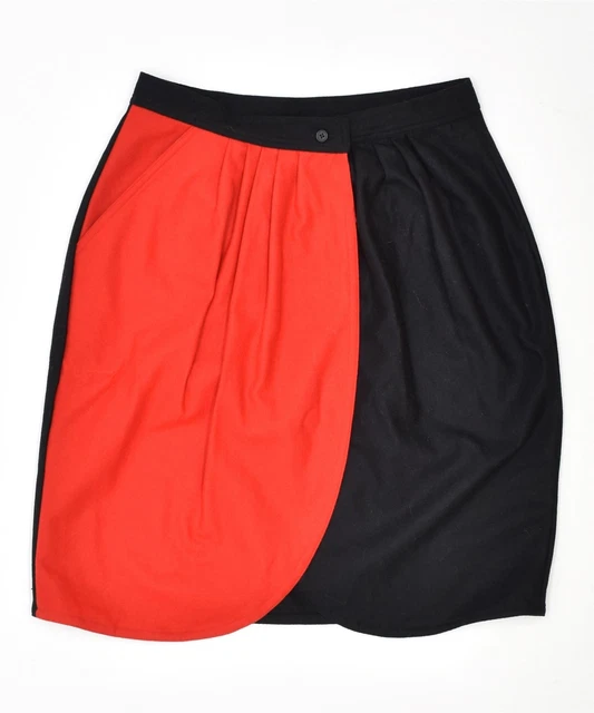 CAMOMILLA Womens Pleated Wrap Skirt W28 Medium Black Colourblock Wool KM19