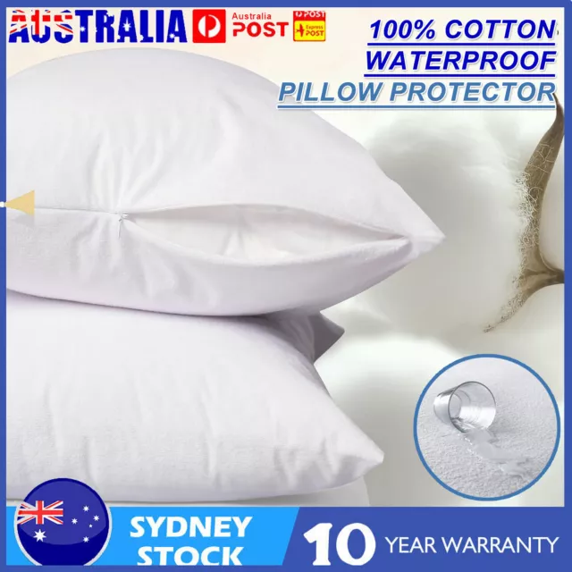 2x Waterproof Pillow Protector Terry Cotton Cover Case Breathable Anti Allergy