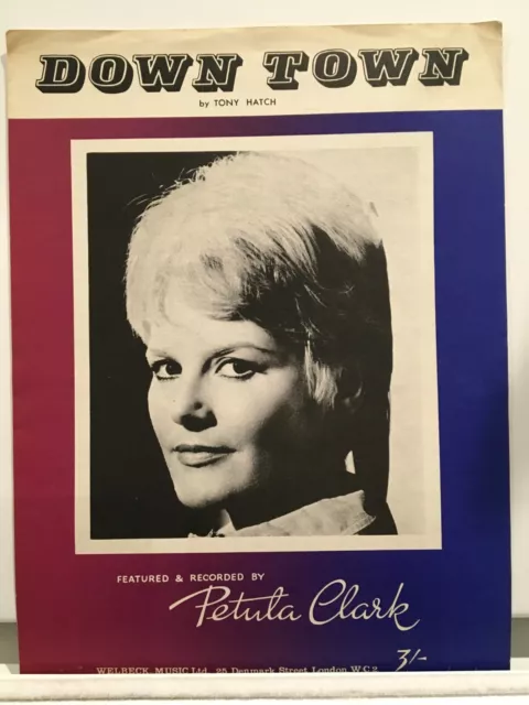 Rare Vintage Original 1965 US #1 Sheet Music - Down Town - Petula Clark