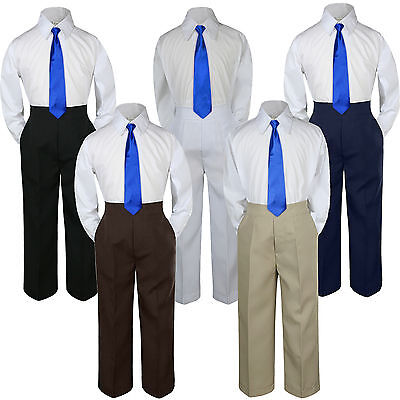 3pc Boys Baby Toddler Kids Royal Blue Necktie Formal Set Uniform School Suit S-7