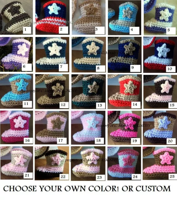 U CHOOSE COLOR! COWBOY COWGIRL boots CROCHET Newborn 0-3 mo BABY photo prop USA!