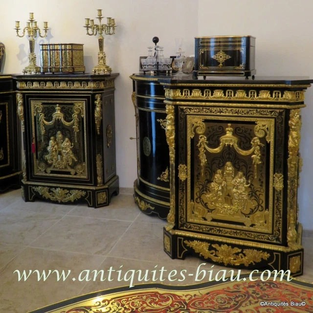 Pair of Cabinet Louis XIV stamped Béfort in Boulle marquetry 19th perfect condit