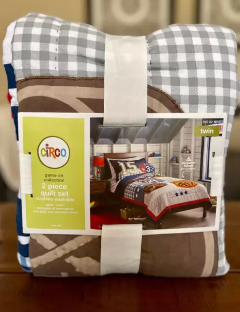 NWT Circo GAME ON Sport Ball TWIN Stitched Cotton Bed Quilt Comforter 2 pc Set