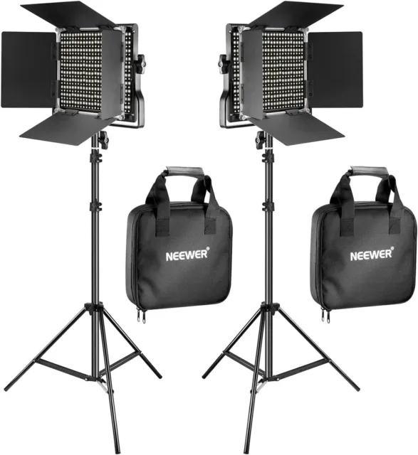 Neewer 2 Pack Bi-color 660 LED Video Light and Stand Kit for Studio Photography