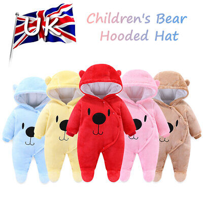 Bear Hooded Romper Jumpsuit Bodysuit Clothes Outfits Newborn Baby Boy Girl Kids