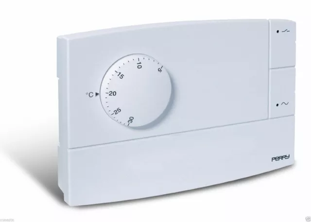 Perry TE510B Thermostat 230V Blanc Électronique Encastré Avec Voyant Zefiro