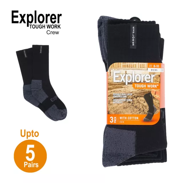 Explorer Original Men Tough Thick Work Crew Above Ankle Cotton Socks Bulk Black