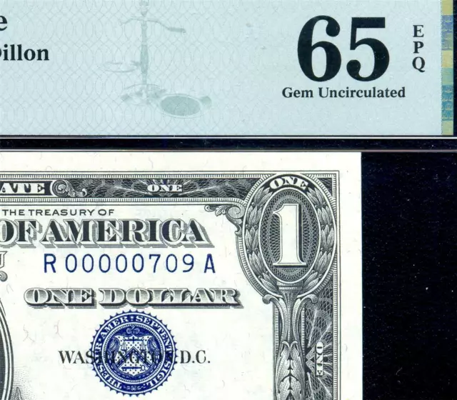 HGR SUNDAY 1957B $1 Silver Certificate (RARE Low#00000709) PMG GEM UNC 65EPQ