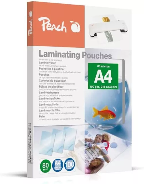 Peach Laminating Pouches A4, 80 mic, glossy, PP580-02, set of 100