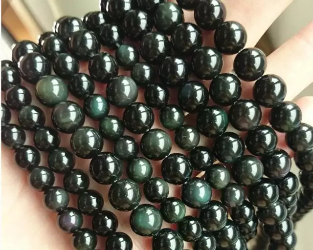 Naturel Argent Obsidienne Rond Lisse 8mm, Desseré Perles 12 " Pouce Brin