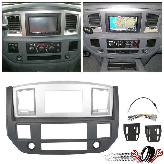 RADIO DOUBLE DIN Dash Install Bezel Kit Silver Slate Grey Fits 200609
