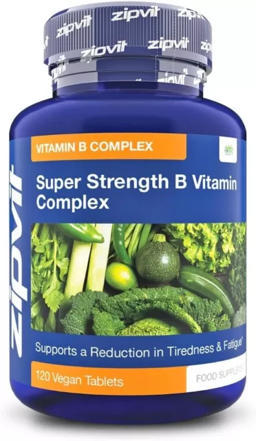 Super Strength B Vitaminkomplex. Vitamin B1, B2, B3, B5, B6, B12. 120 Tablets.