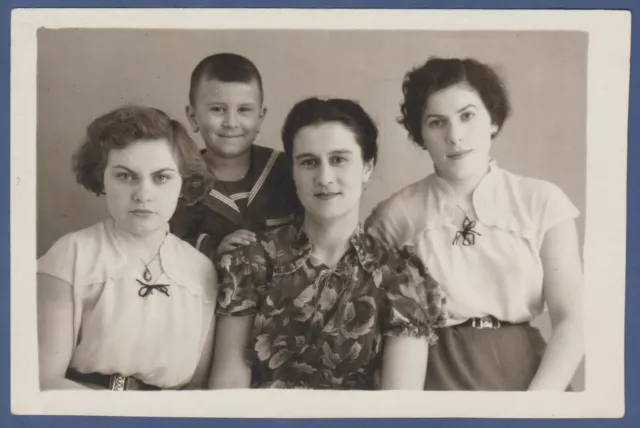 Beautiful three girls with a boy, Family Portrait. Soviet Vintage Photo USSR