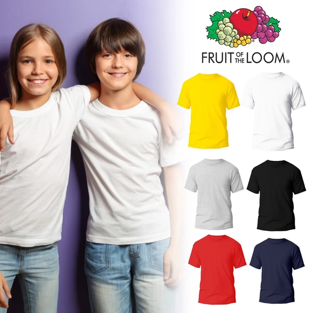 Fruit Of The Loom Boys Girls Kids T Shirts Cotton Plain Short Sleeve Tee Shirt