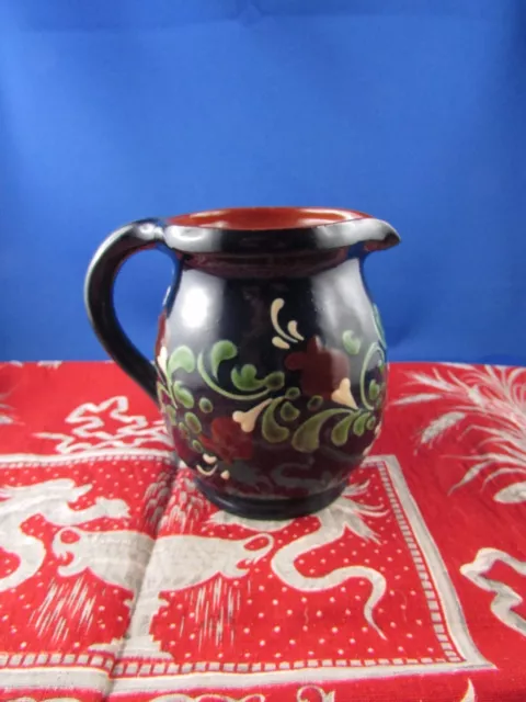 ancienne poterie emaillee decor de fleurs pichet vase