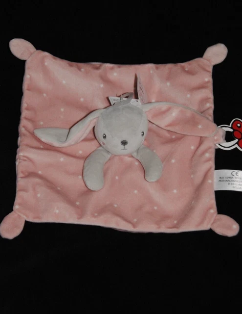 Doudou plat lapin rose gris SIMBA TOYS NICOTOY KIABI étoiles blanc 100% NEUF