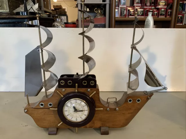 WORKS! Vintage Wood Nautical Sailing Boat Ship Electric Clock TV Lamp- Lanshire