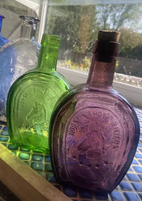 Vintage Purple And Green  Bottle/Horse shoe Medicine/Horse Shoe Bitters 2 Bottle