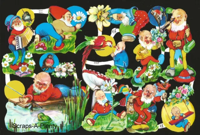 German Embossed Vintage Style Scrap Die Cut - Adorable Playful Gnomes  EF7117