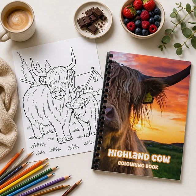 HIGHLAND COWS COLOURING Book A4 | 20 Pages | Kids/Adults | 120gsm Paper ...