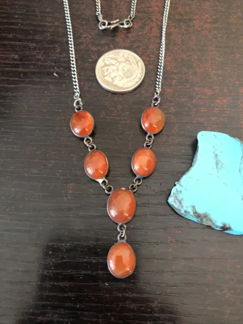 Old Southwest Utah Orange Peach oval drop Carnelian Necklace Sterling Silver 18”