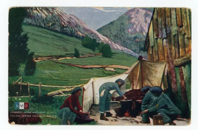 Chasseurs Alpins Français preparant les rations 1914-18 CPA C.P.I. WW1 Postcard