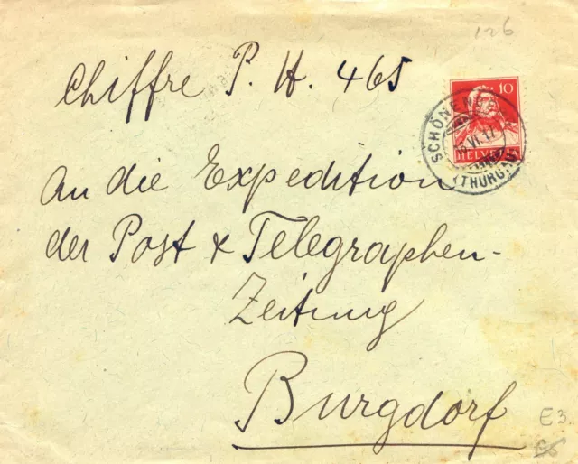 Mail von Schönenberg 1917 thurgau - Burgdof - Tellbrustbild 126II