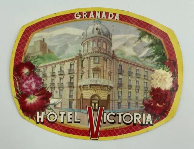 Original Rare Vintage Luggage Label / Sticker Granada Hotel Victoria