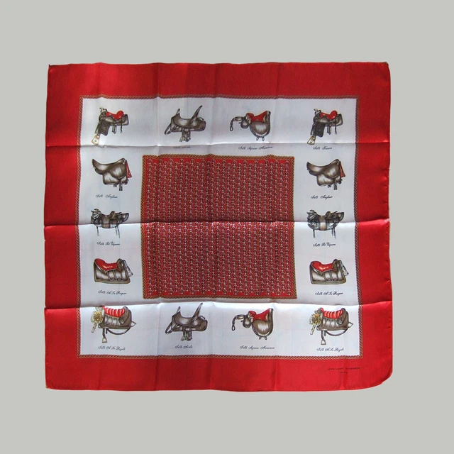 Foulard Vintage équitation - Motifs Mors, Bombes, Cavaliers, Cheval - Polyester Multicolore