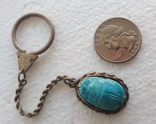 Vintage Turquoise Scarab Egyptian symbol Keychain Beetle from Egypt 1970s scarob