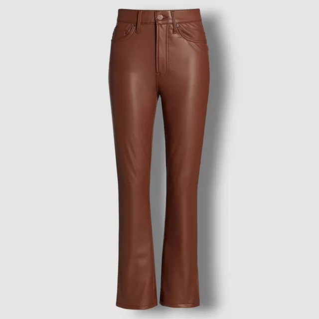 $228 Mother Women Brown High Waisted Rail Skimp Faux Leather Pants Size 28