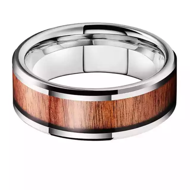 NEW 8MM TUNGSTEN carbonite wood inlay men's wedding band ring jewelry ...