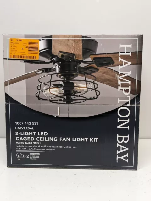 Hampton Bay 2-Light Cage Universal Matte Black Modern Ceiling Fan LED Light Kit