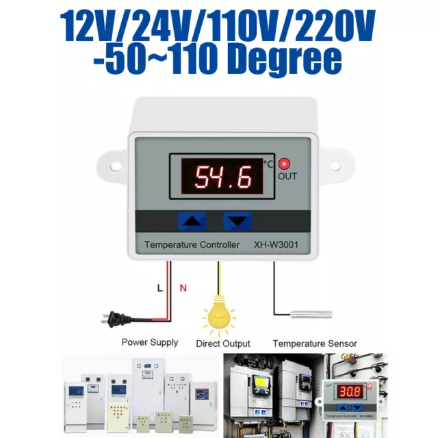 12V 24V 220V Digital LED Temperature Controller Thermostat Control Switch Probe