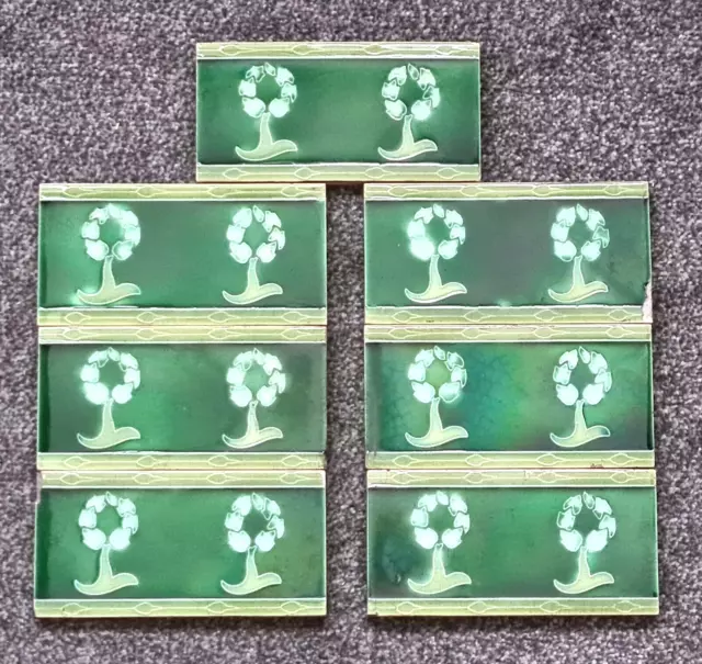 Antique Set of 7 Fireplace Majolica Spacers Tiles C1905