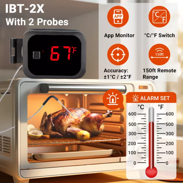 Digital Bluetooth Cooking Meat Thermometer BBQ IBT-2X Wireless Kitchen 2 Probes