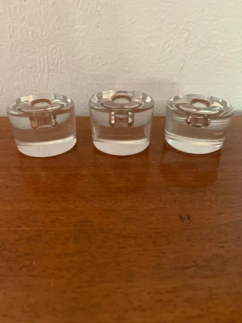 3 x Orrefors Puck round crystal glass candle holders swedish glass