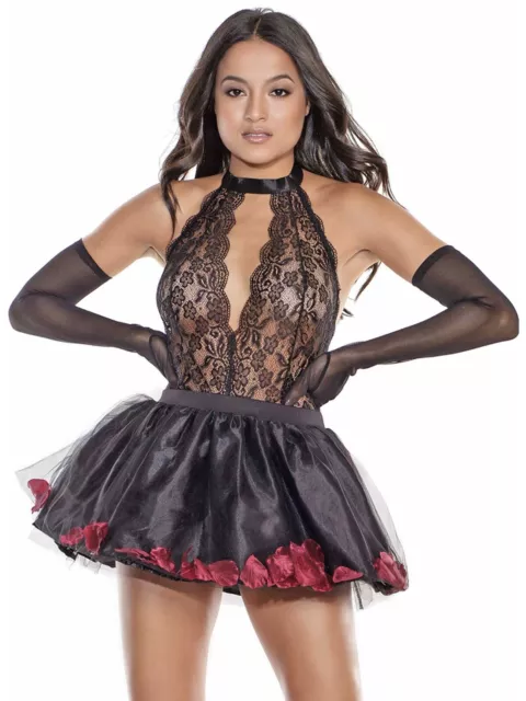 Rose Petal Short Petticoat Womens Black Gothic Satin and Tulle Mini Skirt OS